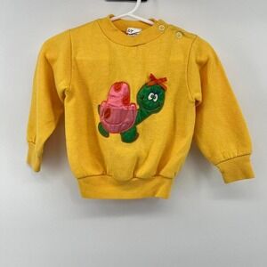 Vintage 60s Yellow Sweatshirt Turtle Applique Size 24 Month MCM Retro